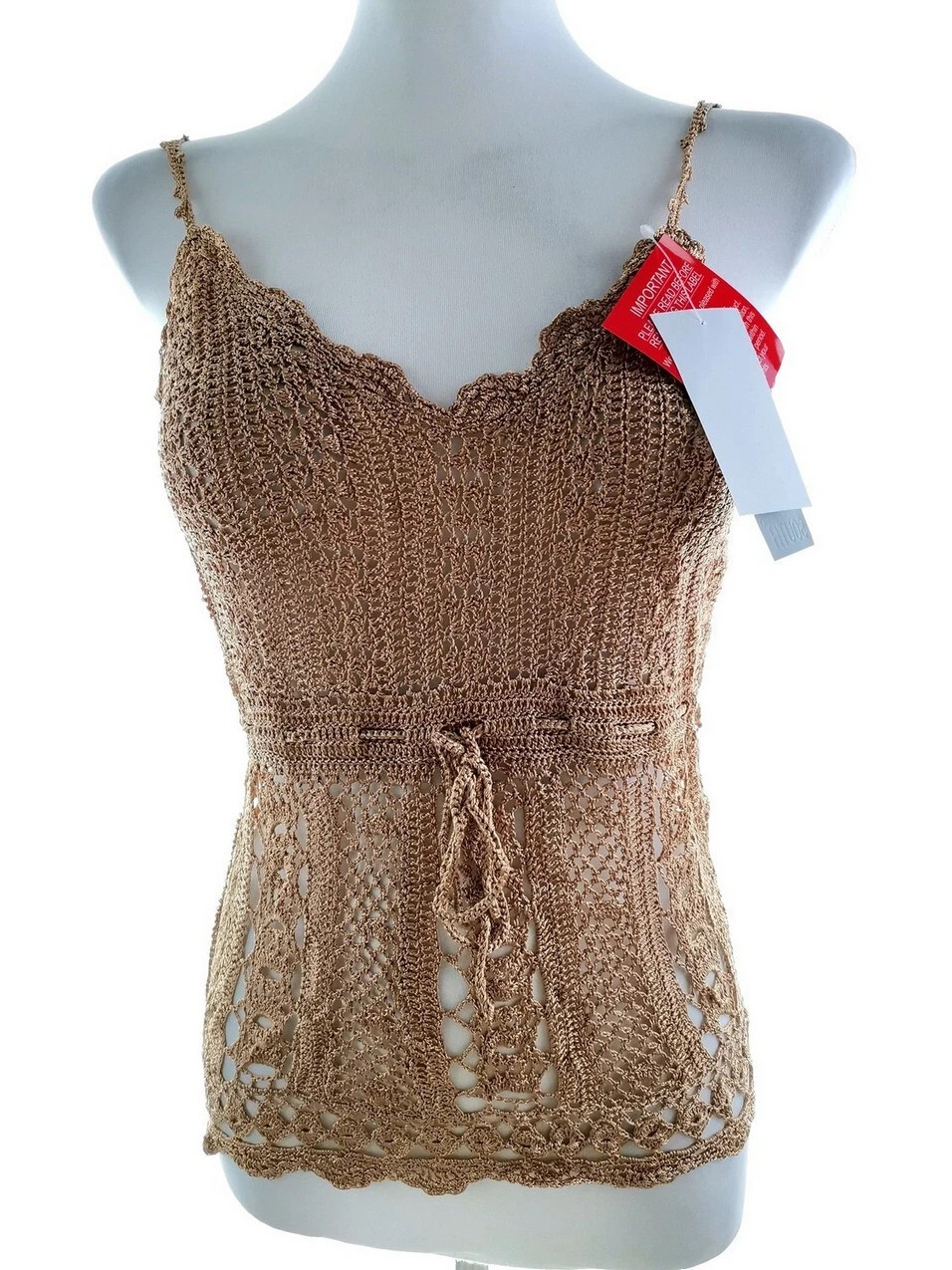 South  Size 10 (36) Gold Open Knit Blouse Viscose 100% Sleeveless Crochet | eBay US