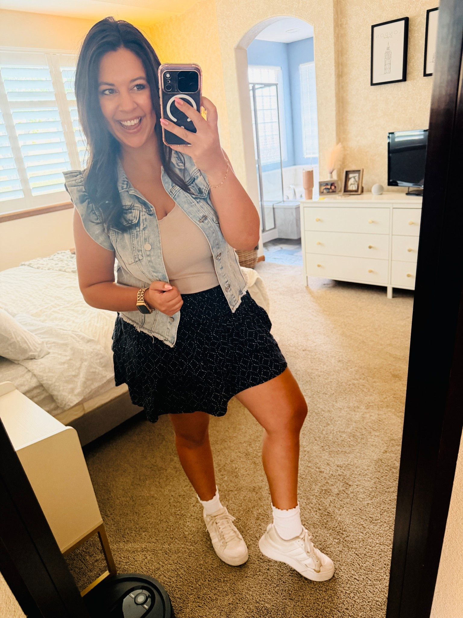 Spring outfit vibes 🌸

I’m loving this ruffle-sleeve jean vest! I am wearing my typical size large. It’s great to throw over tops that need more coverage for different settings, but you don’t want to wear a full on sweater. 

I also wear these shoes constantly, since they pretty much go with every outfit! I’m wearing my typical size 8. 

#LTKMidsize #LTKootd