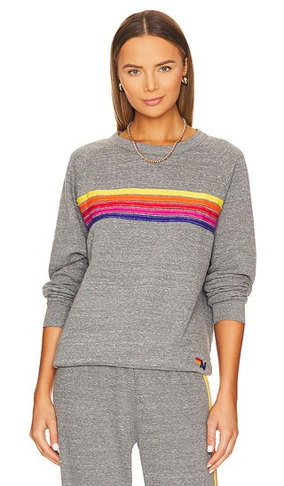 5 Stripe Sweatshirt in Heather Grey & Yellow Purple | Revolve Clothing (Global)
