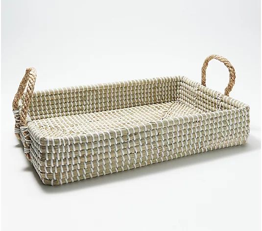 17" Seagrass Rectangular Tray with Handles by Lauren McBride - QVC.com | QVC
