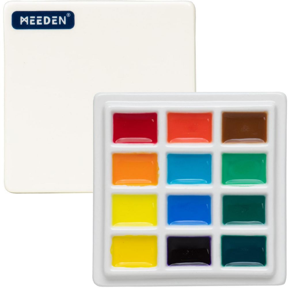 MEEDEN Ceramic Watercolor Palette with Cover, 12-Well White | Oriental Trading Company