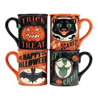 Scaredy Cat 5 in. 18 oz. Multicolored Earthenware Mug Assorted (Set of 4) | The Home Depot