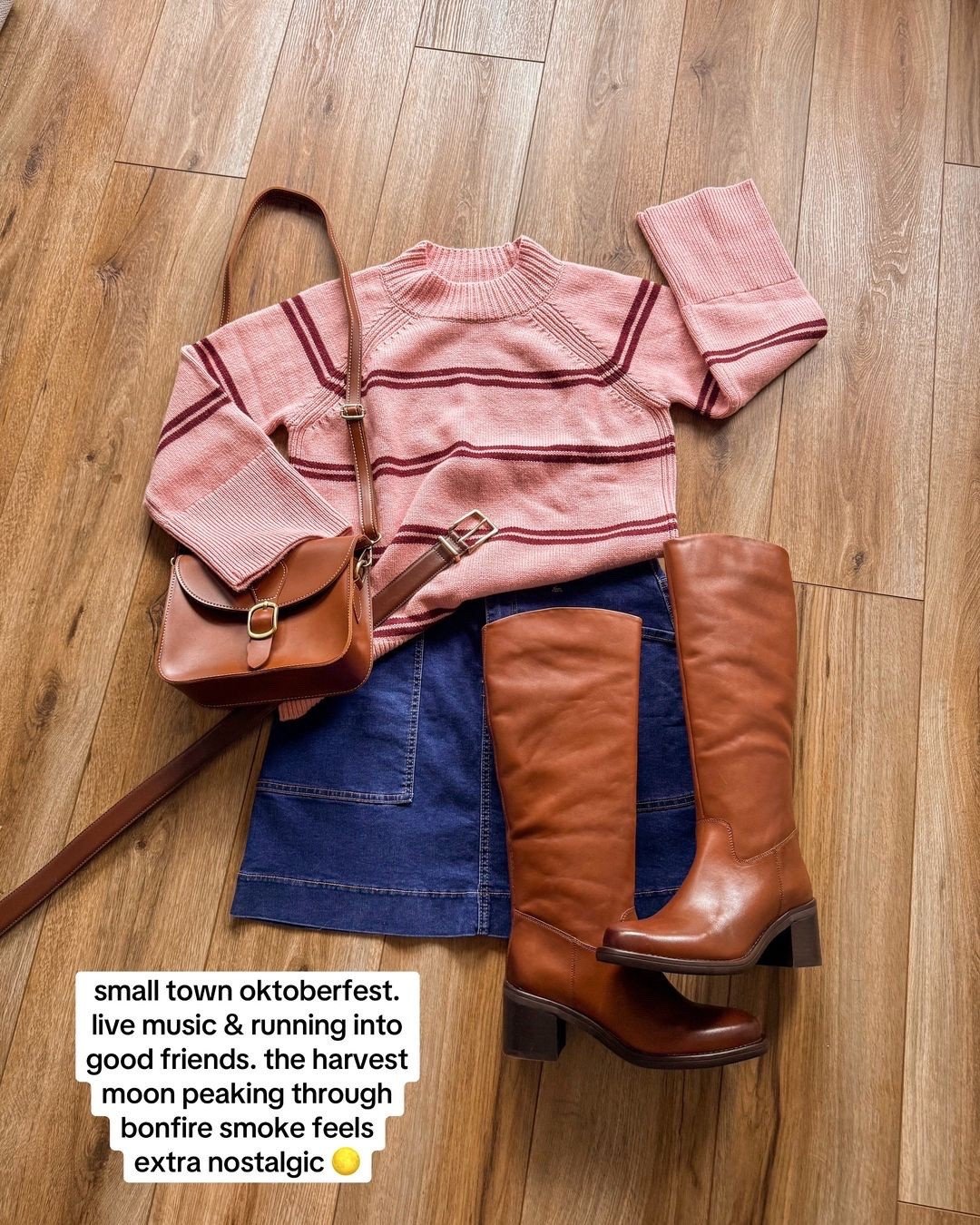 fall outfits. pink stripe sweater. riding boots. denim skirt outfit

#LTKSeasonal #LTKSaleAlert #LTKootd
