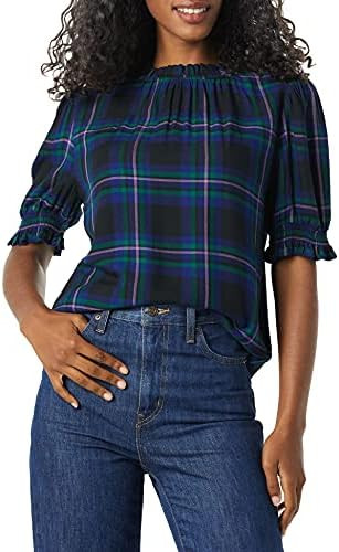Amazon Essentials Womens Fluid Twill Short Puff Sleeve Smock Detail Shirt | Amazon (US)