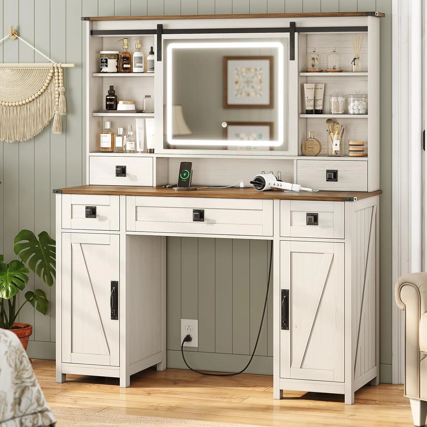 Azraf 47.2"W Farmhouse Large Vanity Dressing Makeup Table with 5 Drawers | Wayfair North America