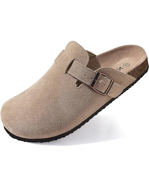 Women's Suede Clogs Leather Mules Cork Footbed Sandals Potato Shoes with Arch Support | Amazon (US)