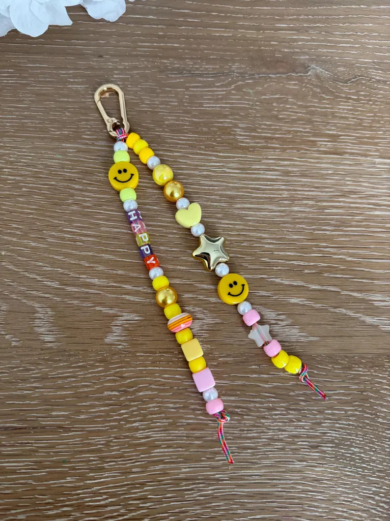 Beaded Bag Charm, yellow, happy | Etsy (Global)