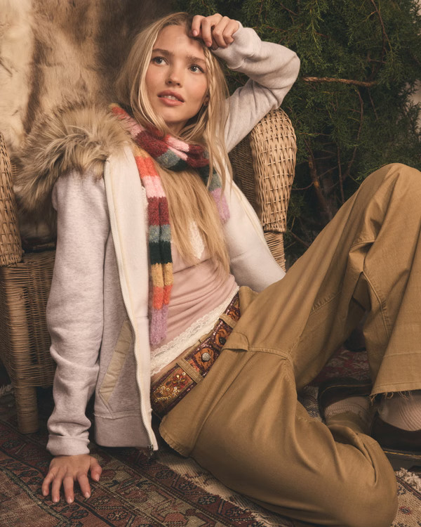 Faux Fur-Lined Full-Zip Hoodie | Abercrombie & Fitch (US)