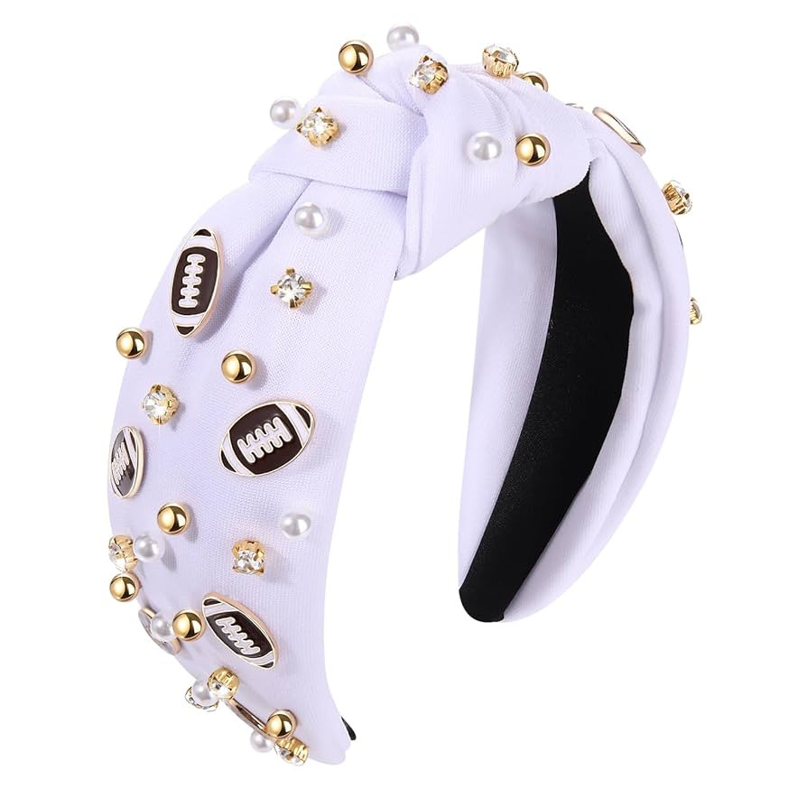 Football Headband Pearl Rhinestone Jeweled Knotted Headbandn Wide Game Day Sports Hair Accessorie... | Amazon (US)