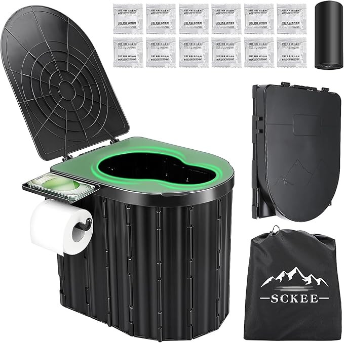 Sckee Camping Toilet, Portable Toilet for Adults,14'' Lightweight Portable Potty with Lid & Paper... | Amazon (US)