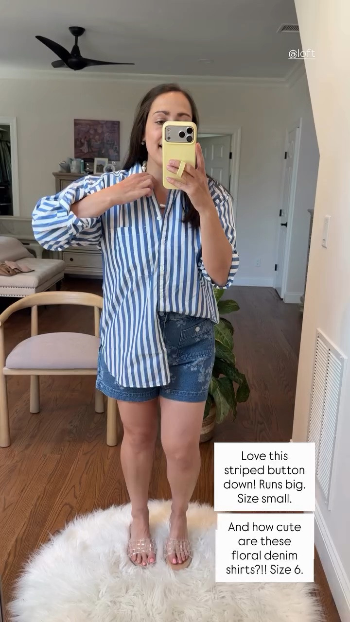 Love this striped button down! Runs big. Size small. 

And how cute are these floral denim shirts?!! Size 6. @loft