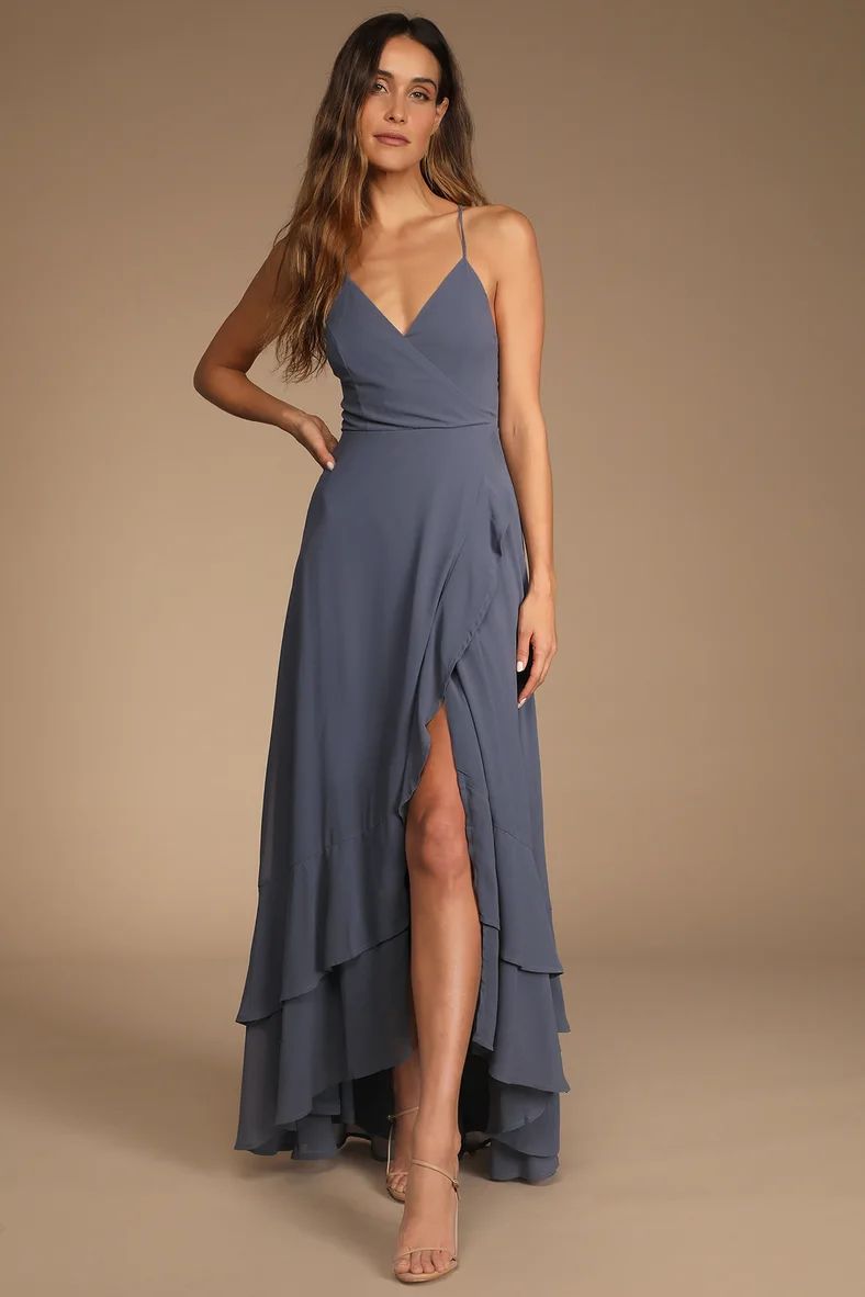 In Love Forever Granite Blue Lace-Up High-Low Maxi Dress | Lulus (US)