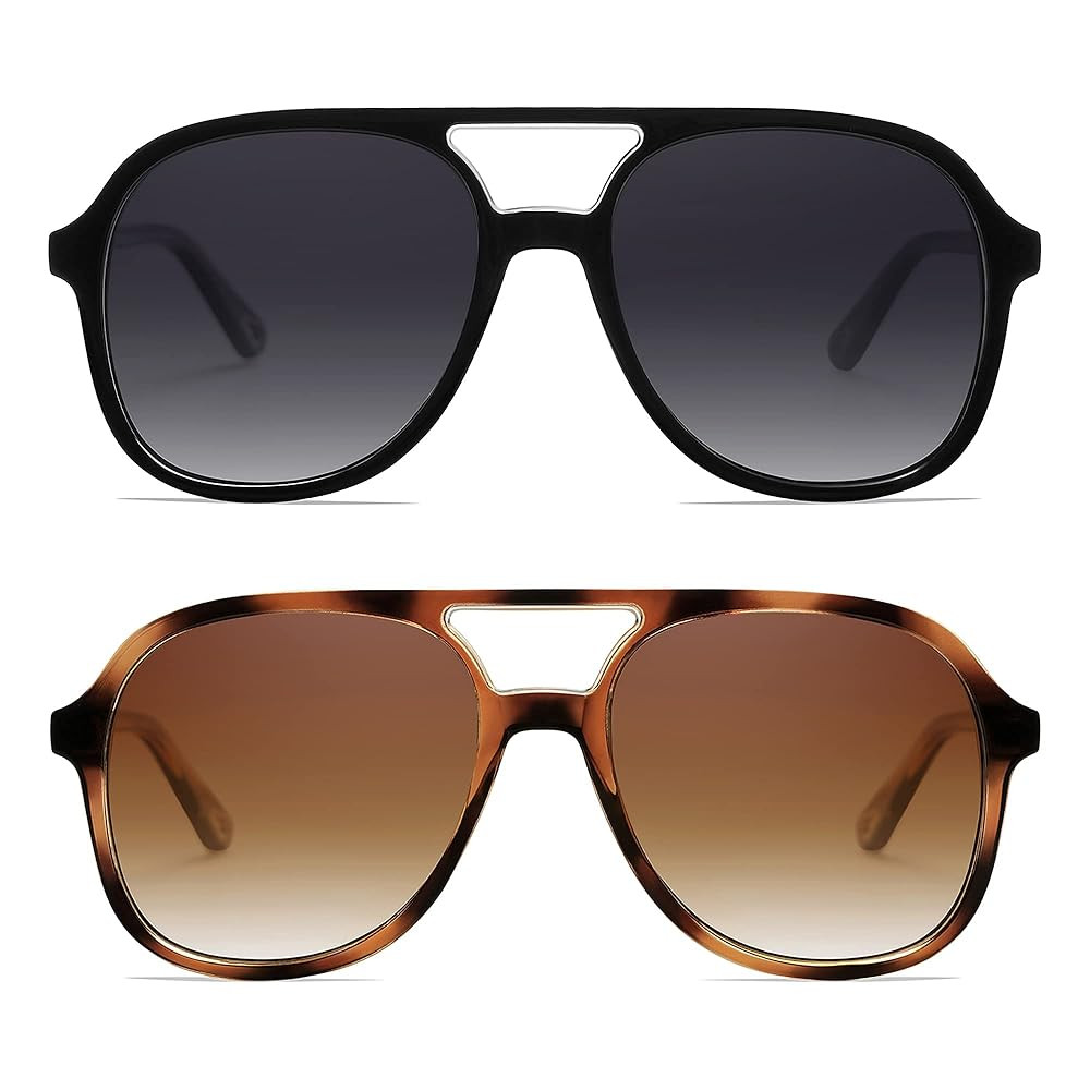 Retro Polarized Aviator Sunglasses Womens Men Vintage Double Bridge Square Sun Glasses AP3606 | Amazon (US)