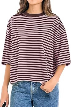 CHYRII Womens Oversized Striped T Shirts Short Sleeve Fashion 2026 Casual Crewneck Summer Y2K Clo... | Amazon (US)