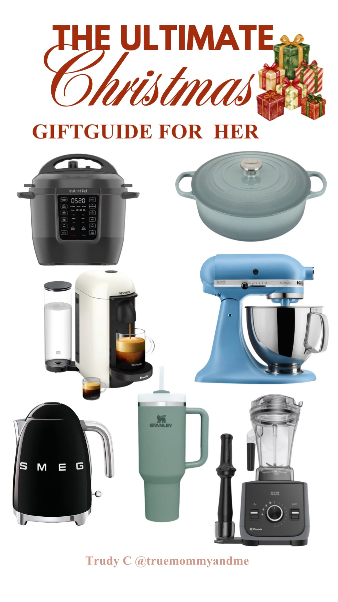 Looking for the perfect Christmas gifts for her? From the Le Creuset Dutch Oven and Smeg Electric Kettle to the Vitamix Ascent X2 Blender and Instant Pot Multi-Cooker, these are the home and kitchen must-haves she’ll actually use (and love!). Whether she’s a coffee lover, home chef, or design enthusiast, these luxury kitchen gifts for women are the ultimate blend of style and function. 
Follow @truemommyandme for more curated gift ideas and save this post for later when you’re shopping for the perfect holiday gift! 
Christmas gifts for the home | christmas gift guide for her | 

#LTKGiftGuide #LTKHoliday #LTKHome