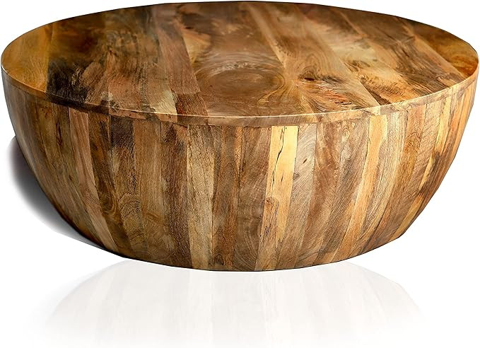hlc Vintage Craft Drum Shape Wooden Coffee Table with Plank Design Base | Amazon (US)