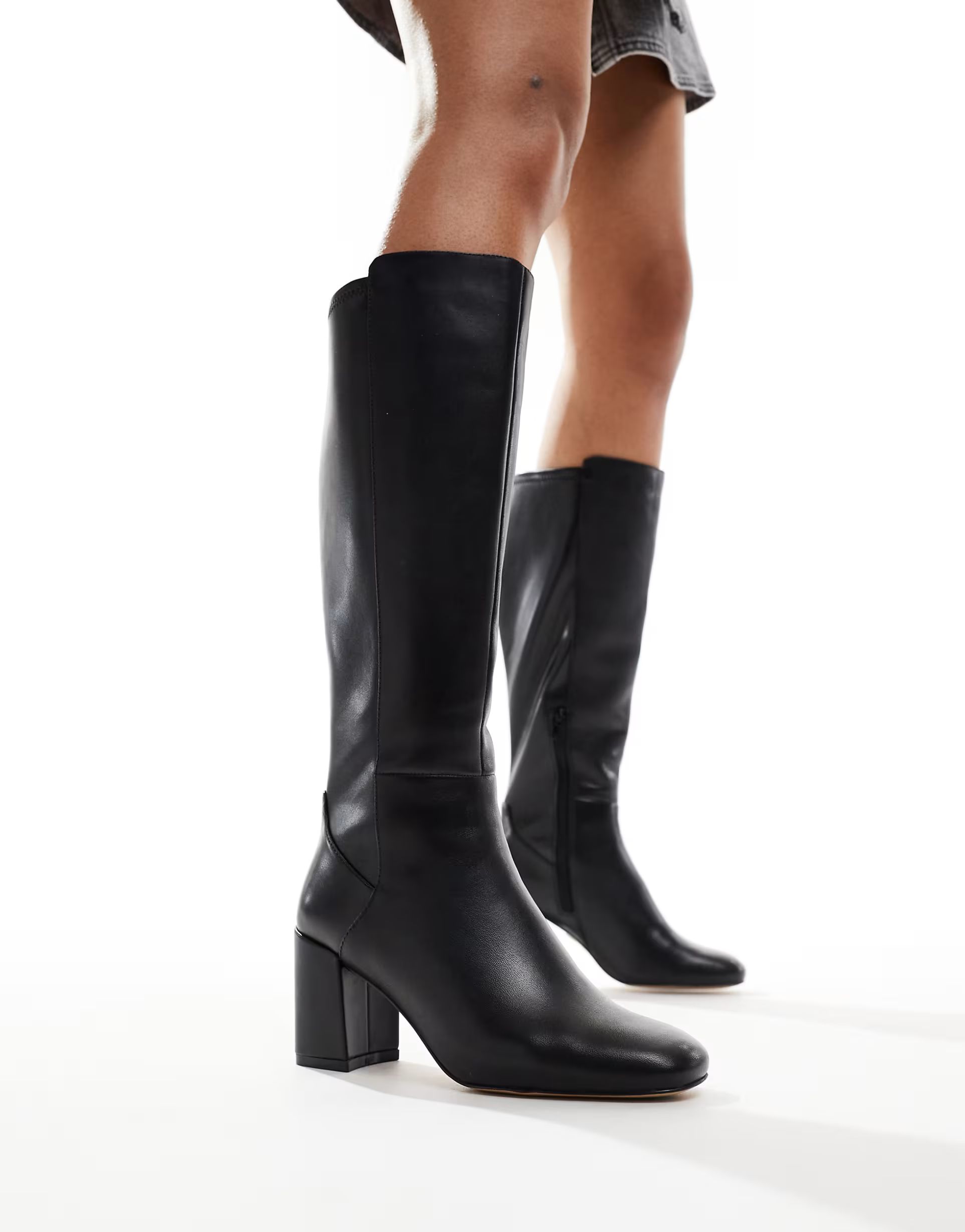 ALDO Wide leg Satori stretch knee boots in black leather | ASOS (Global)