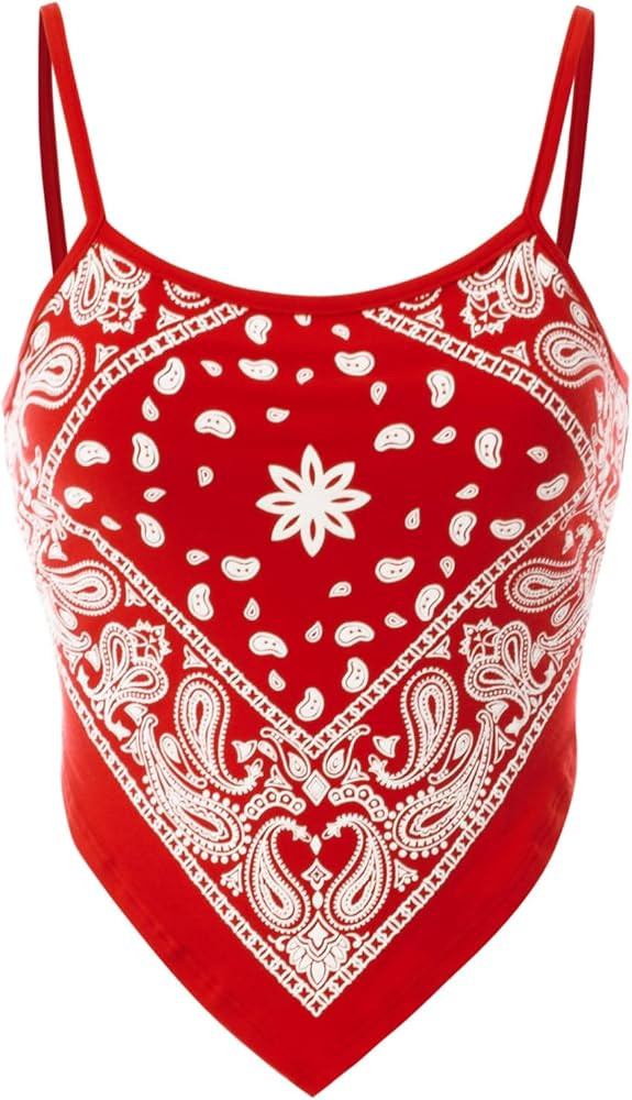 Design by Olivia Women's Stretchy Asymmetric Tie Knob Open Back Bandana/Flower Print Crop Top Shi... | Amazon (US)