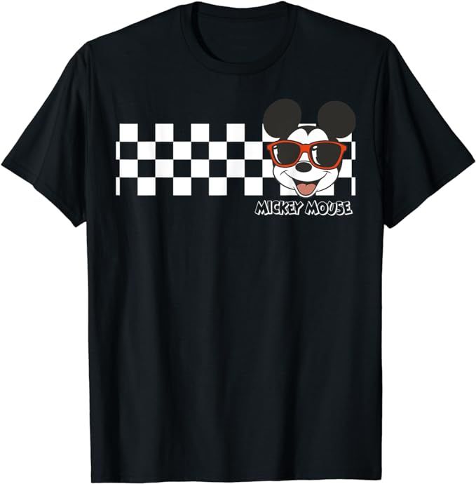 Disney Mickey And Friends Mickey Mouse Checkerboard Stripe T-Shirt | Amazon (US)