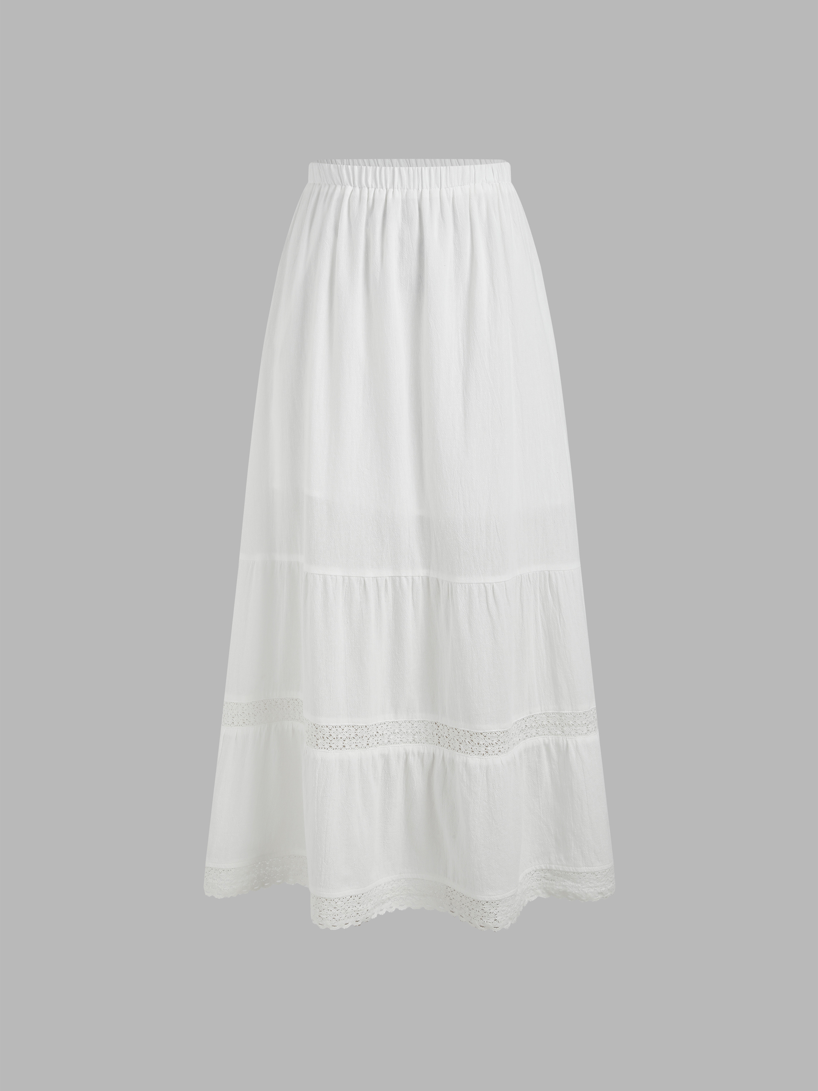 Lace Trim Middle Waist Tiered Maxi Skirt For Daily Casual Vacation | Cider