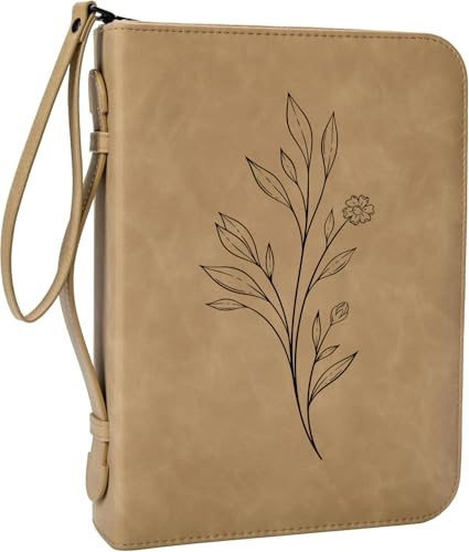 Large Bible Cover Case for Women with Detachable Wristlet Strap, PU Leather Bible Cover for Girl, Minimalist and Floral Design, Debossed Bible Case(Large,Brown) | Amazon (US)