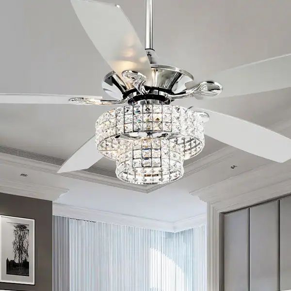 52-inch Modern 4-Light Dual Crystal Shade Ceiling Fan with Remote - Bed Bath & Beyond - 28865027 | Bed Bath & Beyond