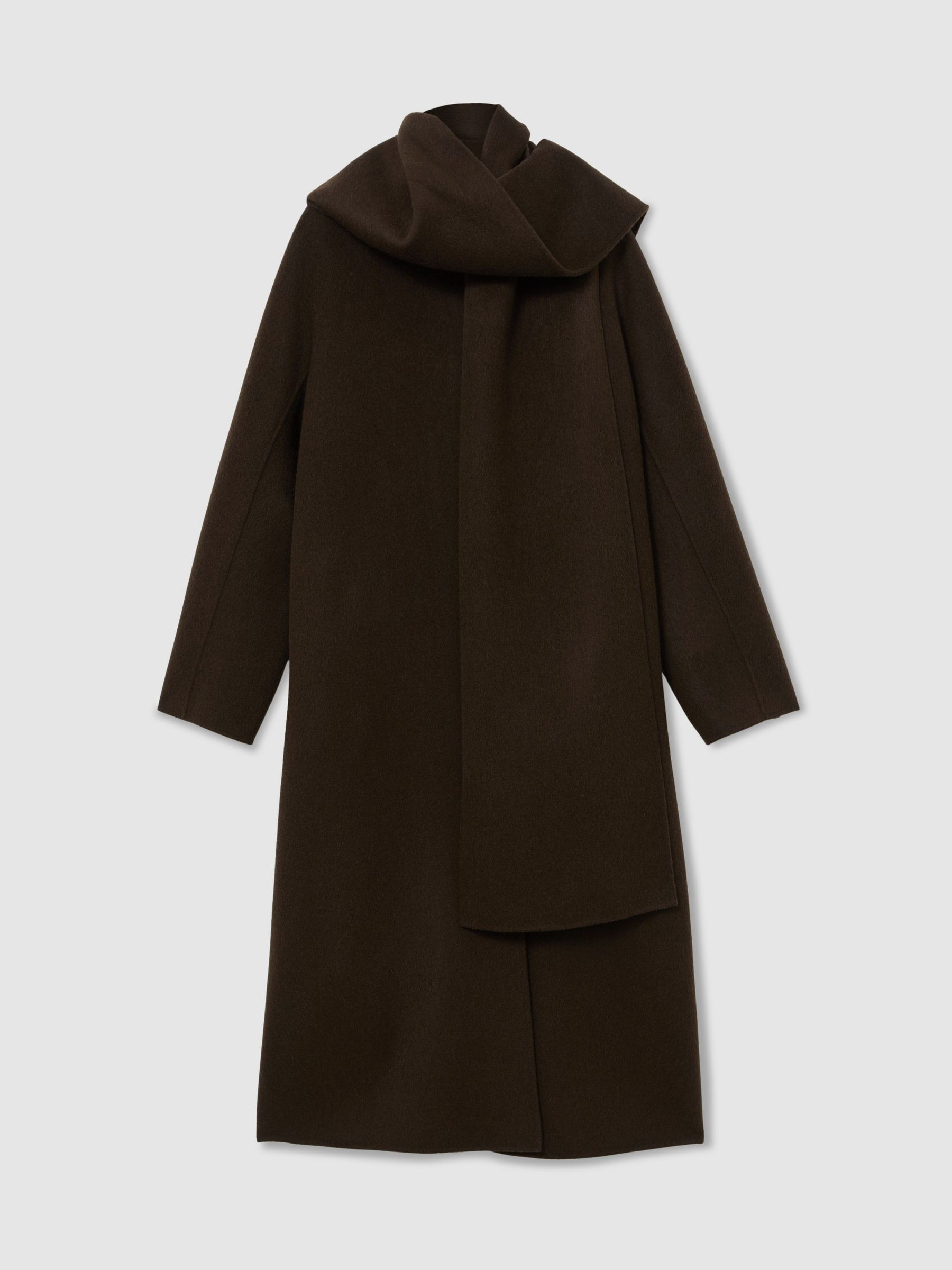 Reiss Wool-Blend Long Blind-Seam Scarf Coat in Chocolate Brown - REISS | Reiss UK