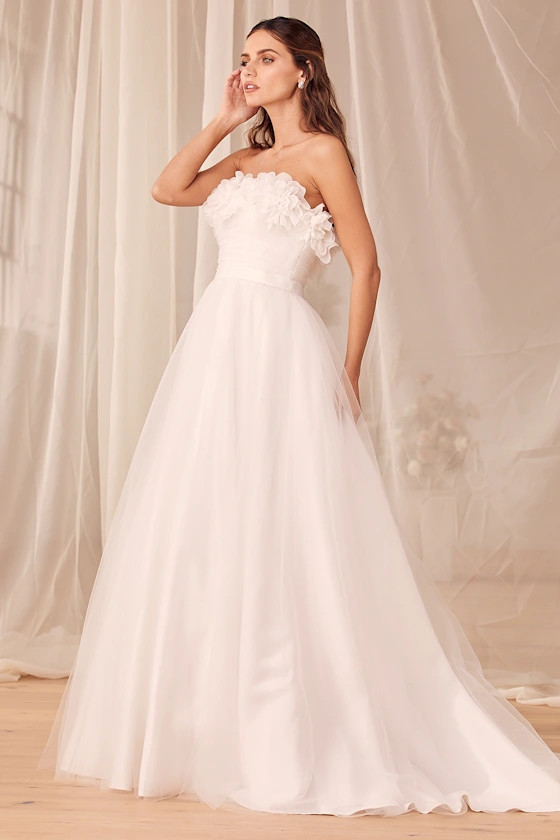 Florally in Love White Tulle Embellished Strapless Maxi Gown | Lulus (US)