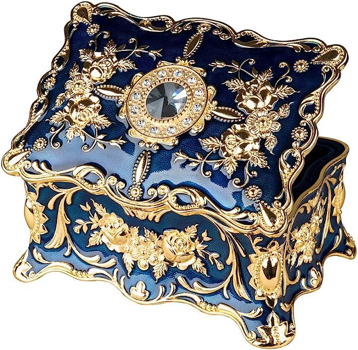 Feyarl Vintage Rectangle Trinket Box Jewelry Box Ornate Antique Finish Engraved with Two- Layer O... | Amazon (UK)