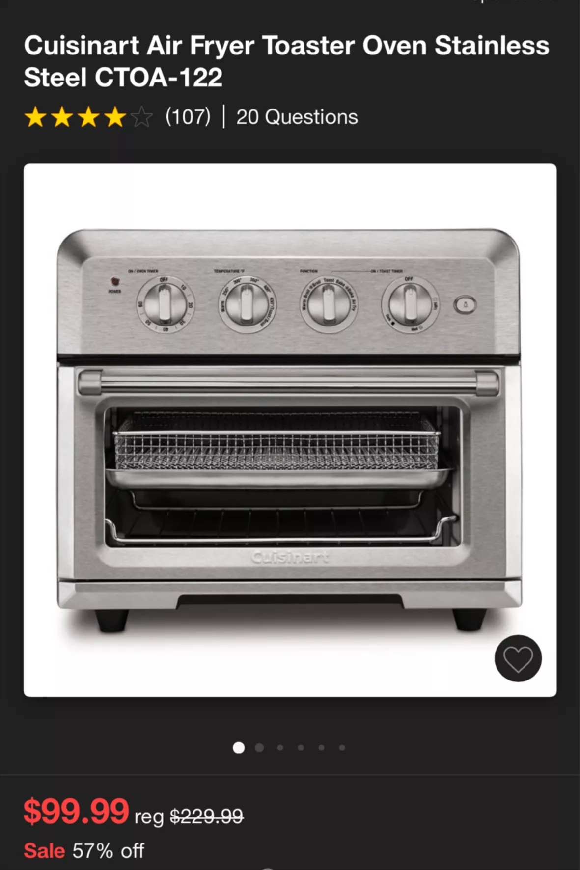 Cuisinart Air Fryer Toaster Oven Stainless Steel CTOA-122 Best