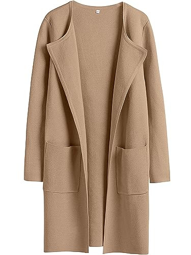 Caracilia Women's Open Front Cardigan Sweaters Long Knit Oversized Dressy Casual Coatigan Jackets 2024 Fall Winter Coats Khaki M | Amazon (US)