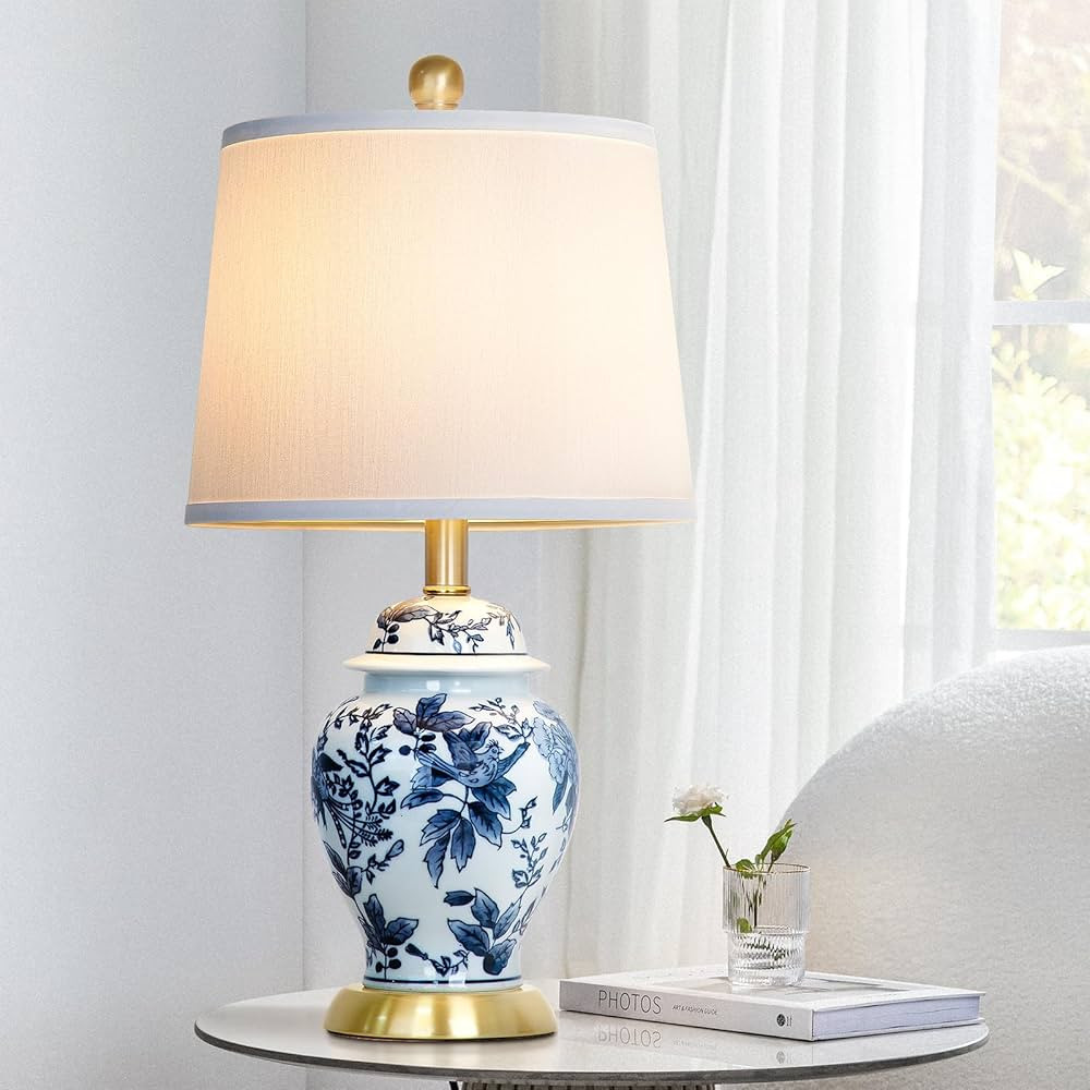 Chinoiserie Table Lamp 23'' Ceramic Table Lamp, Classic Blue and White Bedside Desk Nightstand La... | Amazon (US)