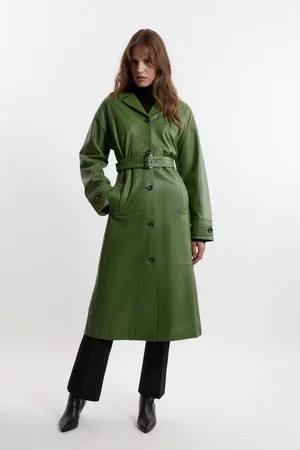 Leather Belted Clean Trench Coat | Karen Millen US