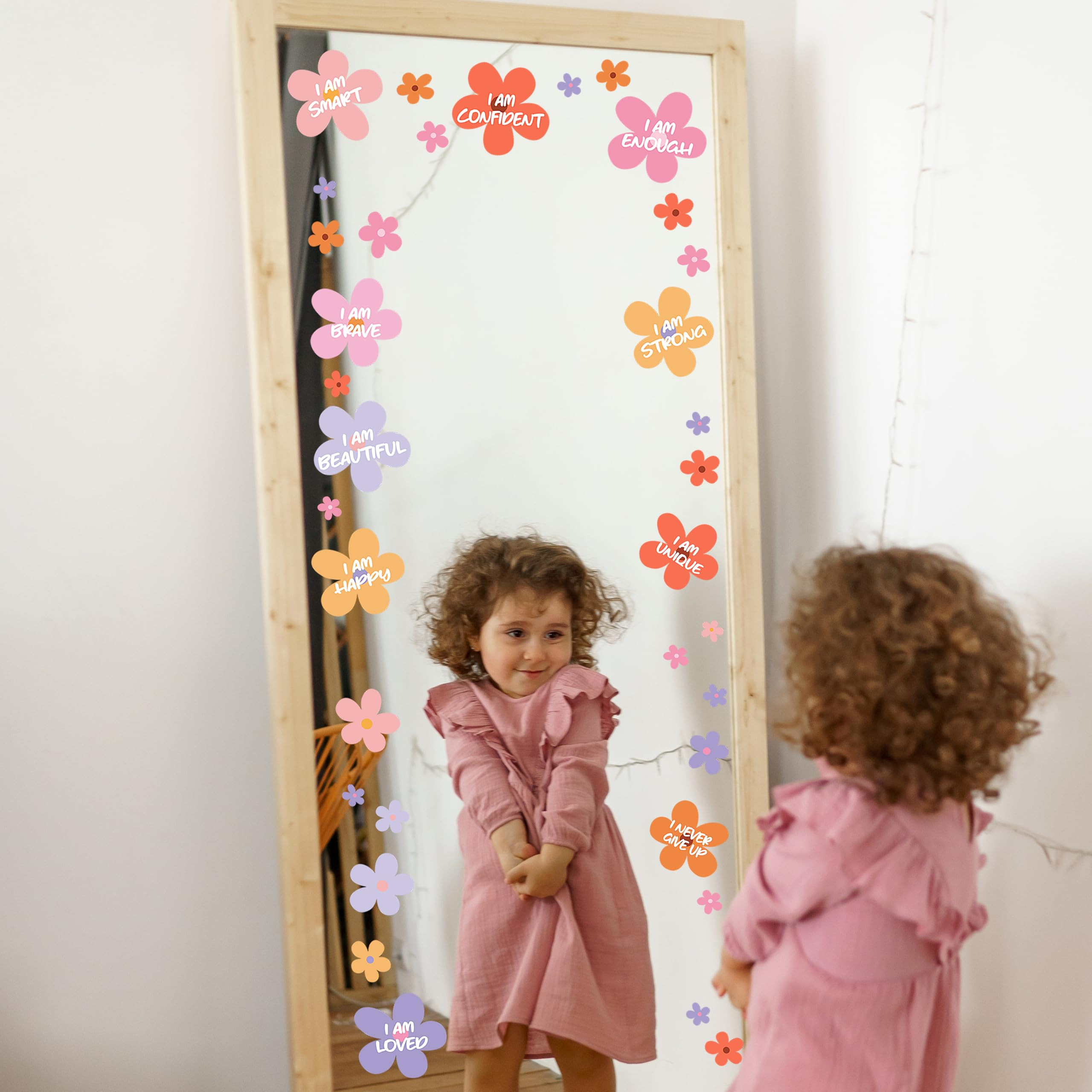 Mirror Affirmations Stickers Vinyl Inspirational Mirror Decals Colorful Positive Quotes Mirror Sticker for Women Girl Vanity Flowers Decals Decor for Glass Window Wall Bedroom Bathroom Decoration Gift | Amazon (US)