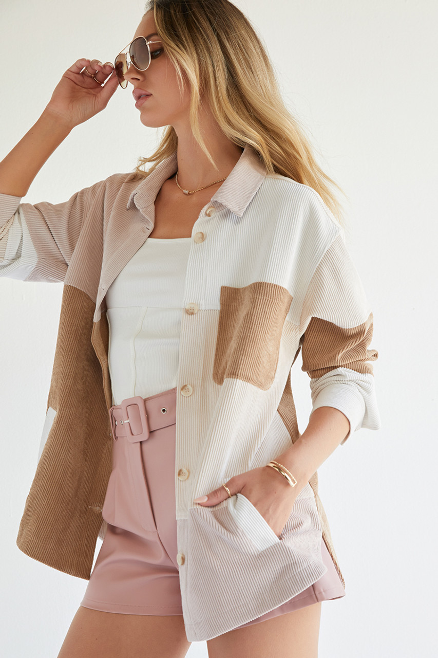 Kendra Color Block Corduroy Shacket | Francesca's