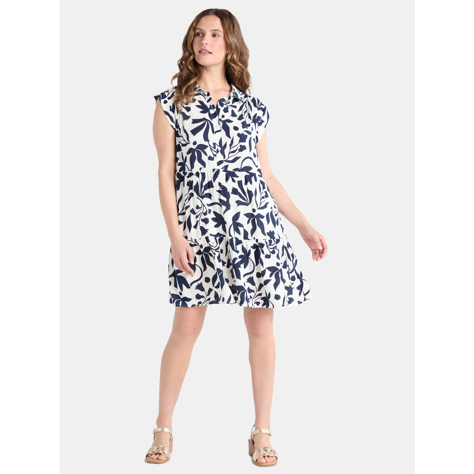 Time and Tru Women's Tiered Mini Shirtdress, Sizes XS-XXXL | Walmart (US)