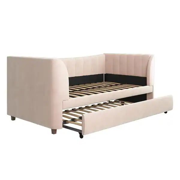 Little Seeds Valentina Upholstered Twin Daybed with Trundle - Pink | Bed Bath & Beyond
