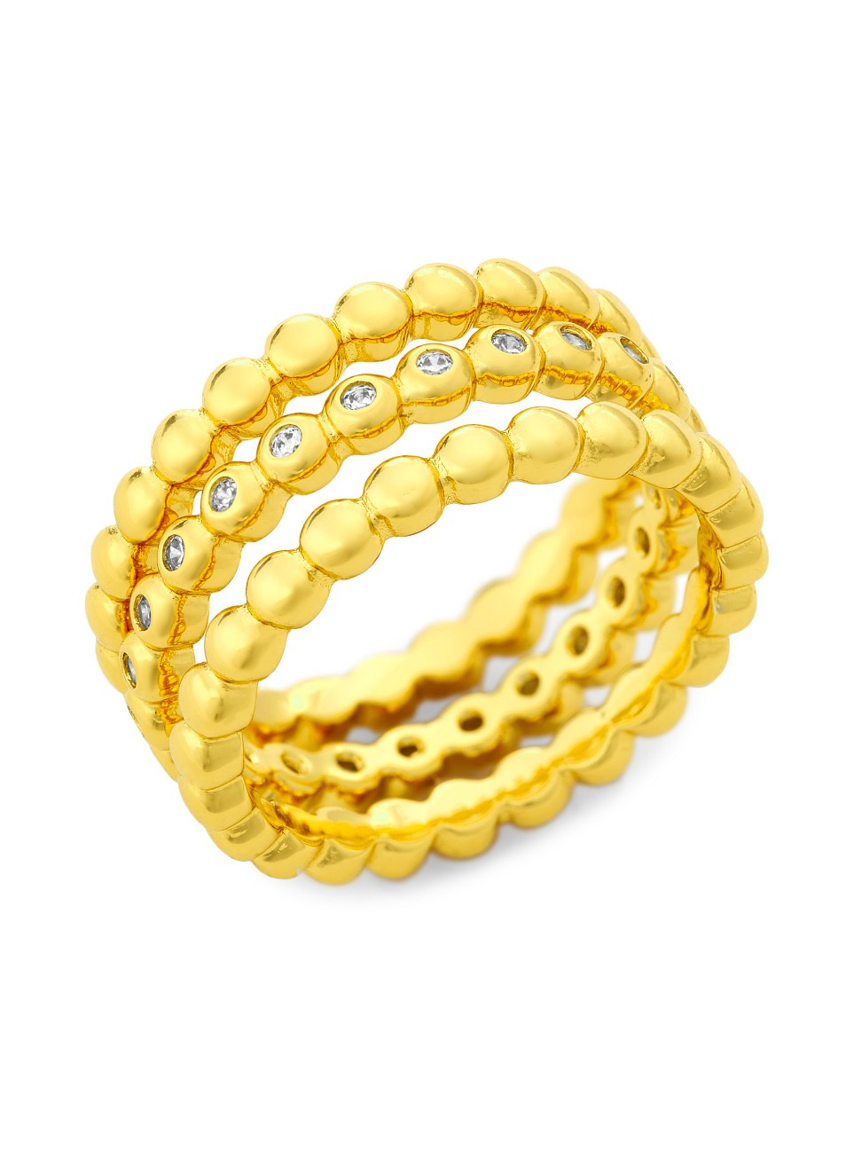 Beaded Diamonte Goldtone & Cubic Zirconia Three-Piece Ring Set | Saks Fifth Avenue