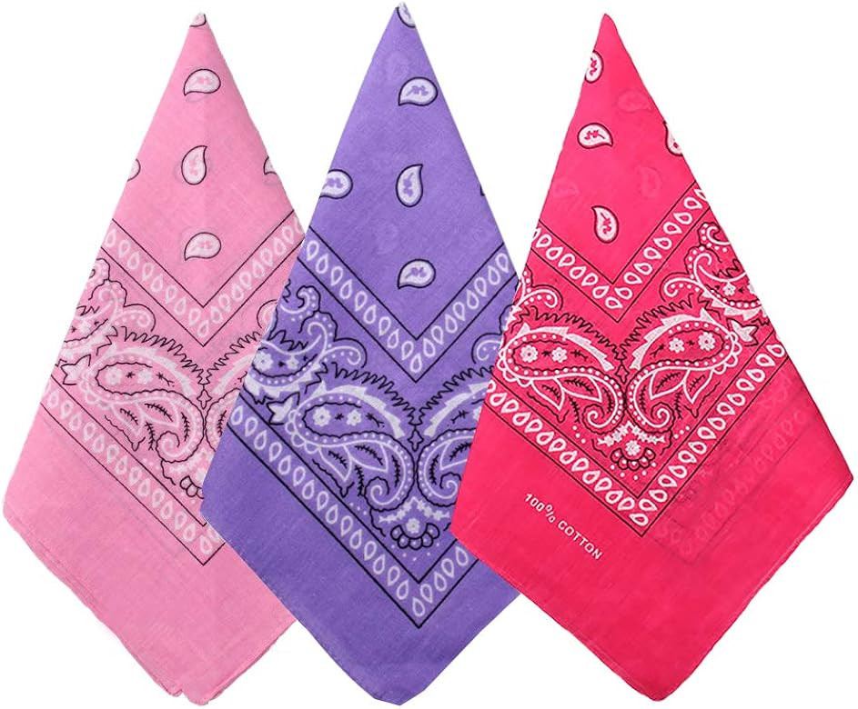 3 Pack 100% Cotton Paisley Pattern Bandanas Face Mask Square Scarf Headwear | Amazon (US)