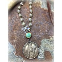 Vintage Inspired Thunderbird Replica Coin Necklace By Weathered Soul, Crystal Rosary Style Chain & Leather Make For A Uniquely Fun Combo | Etsy (US)