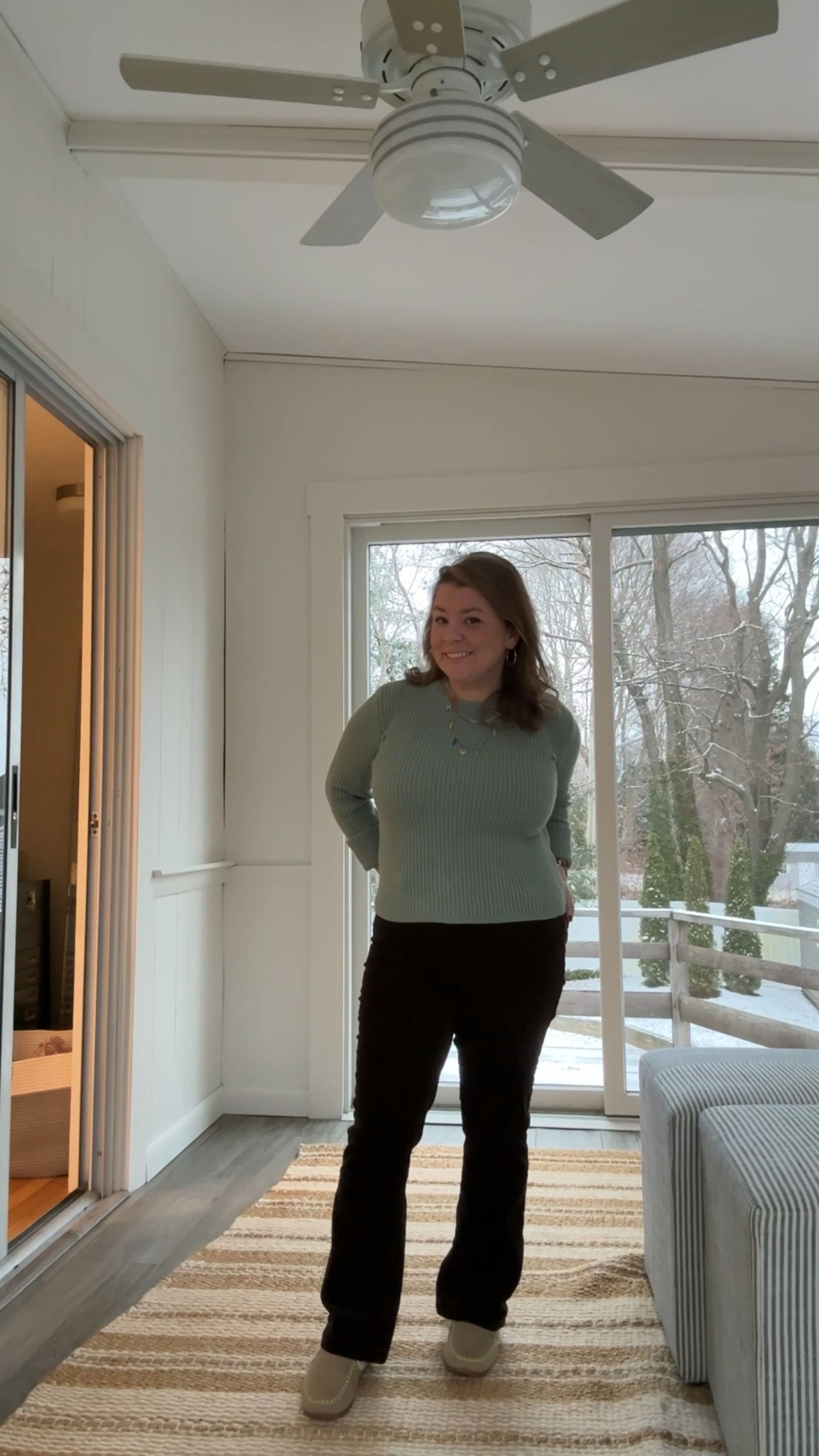 January ootd challenge 
Day 11
Had a cozy snow day at home in @frame corduroy pants, @rothys slippers and a super soft waffle knit sweater 

#LTKSeasonal