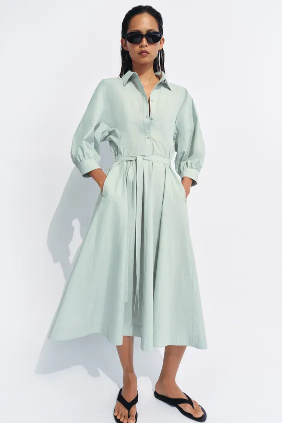 DescriptionContentsMeasurementsZARA WOMAN COLLECTIONMidi dress with main fabric made of cotton ya... | Zara US