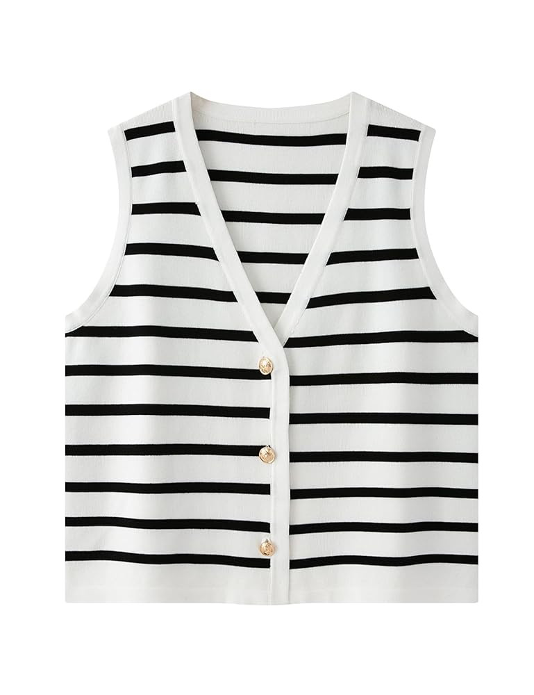 Chevara Women's Sleeveless Striped Sweater Vest Casual V Neck Vest Tops Summer Outfits | Amazon (US)