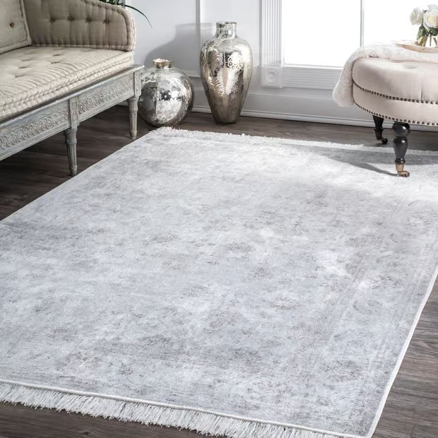 Silver Fading Floral Fringe 7' 6" x 9' 6" Area Rug | Rugs USA