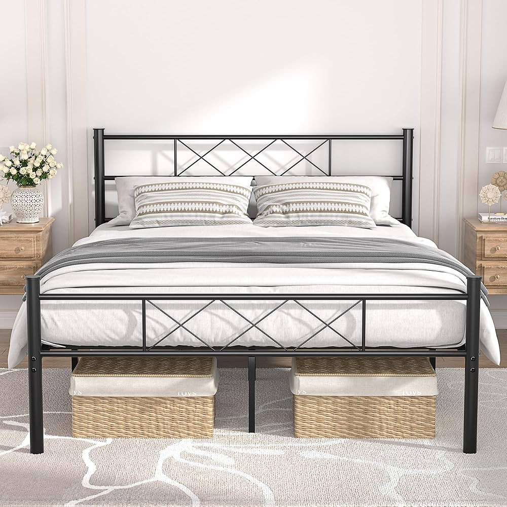 VECELO Full Size Bed Frame with Headboard, Heavy-Duty Platform/Mattress Foundation with Metal Sla... | Amazon (US)