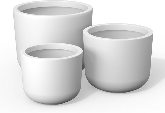 Kante Set of 3 White Concrete Capsule Planters 13.1" 11" 13.1" Dia | Drainage for Outdoor, Rubber... | Amazon (US)