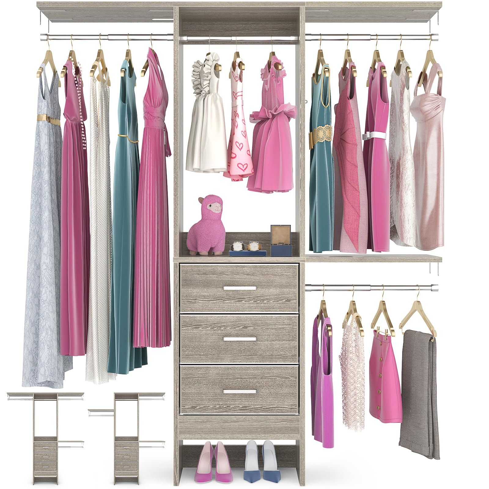 Besiost 4FT Small Closet System with 3 Fabric Drawers, 48'' Closet Organizer System With 3 Adjust... | Amazon (US)