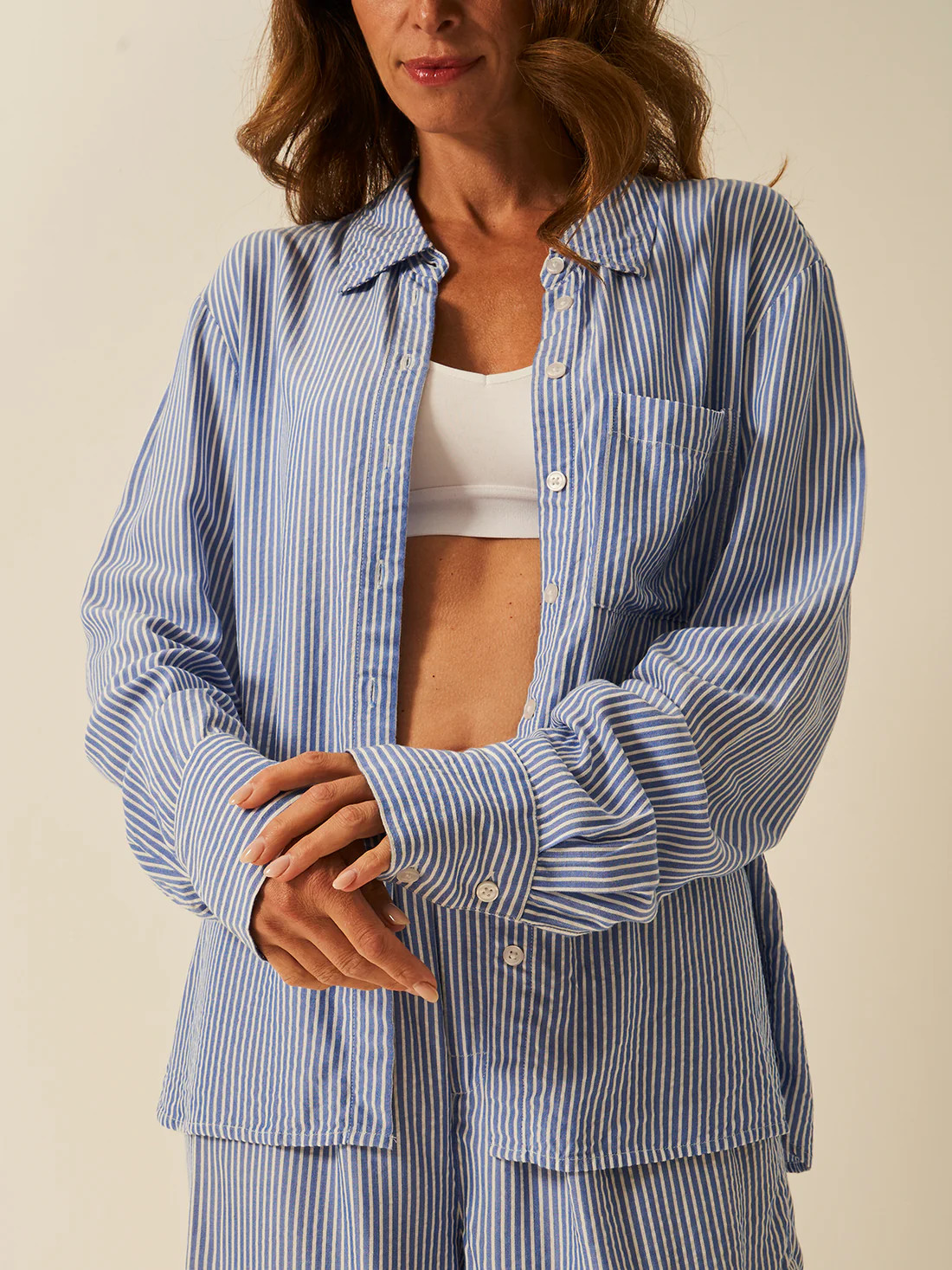 Seersucker Oversized Boyfriend Shirt - Amparo Blue Stripe | TENCEL™ | Stripe and Stare