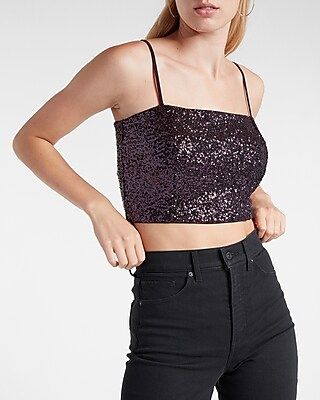 Sequin Cropped Square Neck Cami | Express