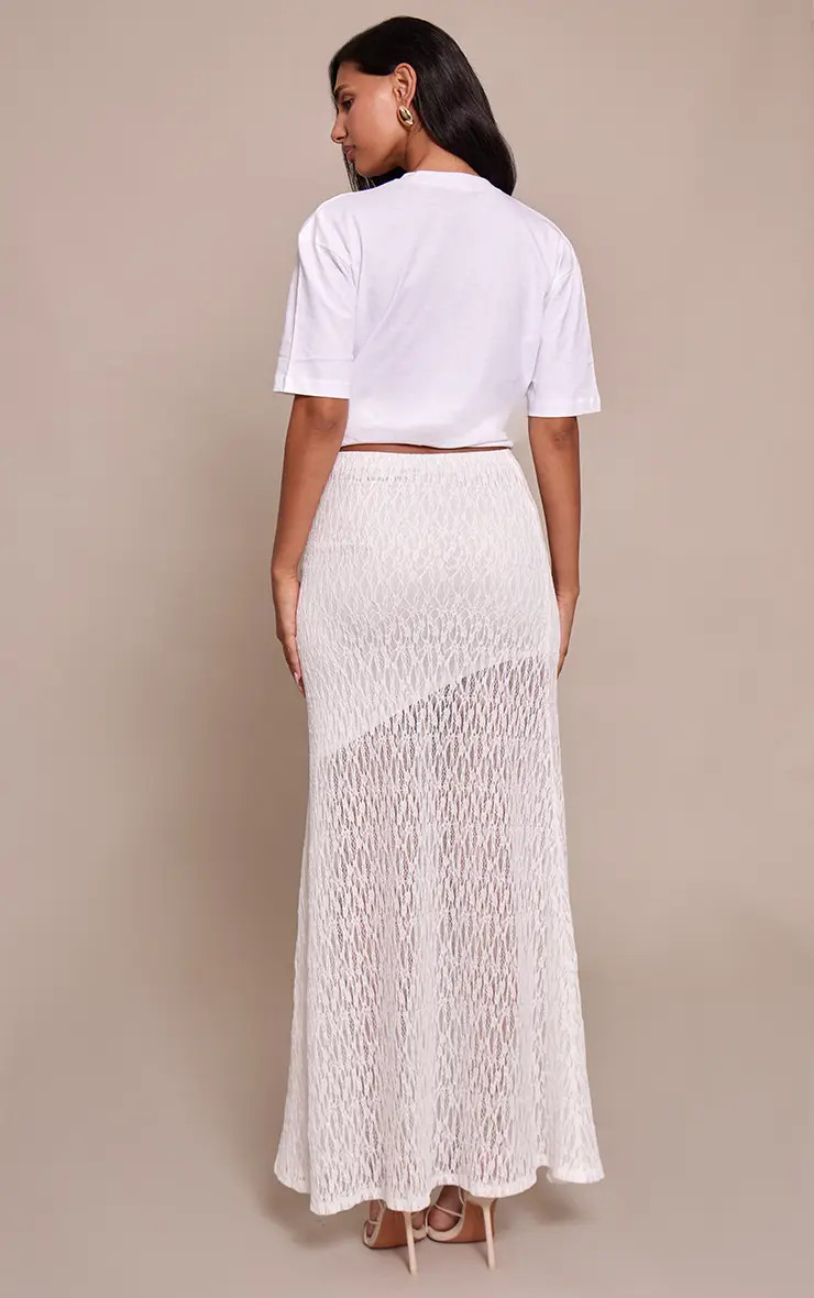White PrettyLittleThing Lace Asymmetric Maxi Skirt | Boohoo | Boohoo.com (UK & IE)